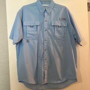 Mens Blue Columbia Short Sleeve Button up